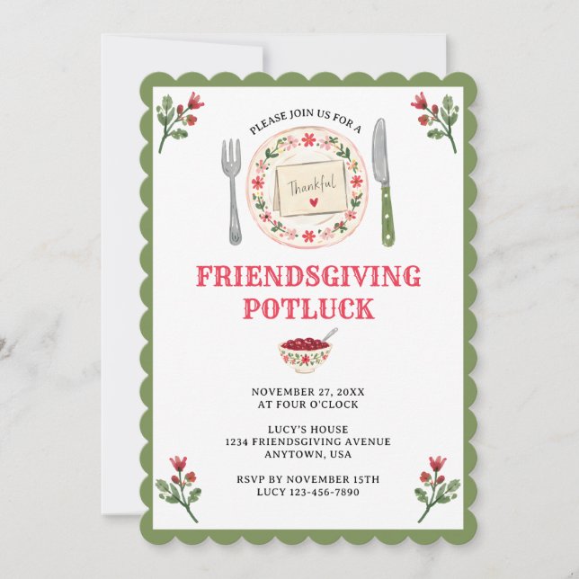 Friendsgiving Thanksgiving Potluck Gathering Boho Invitation (Front)