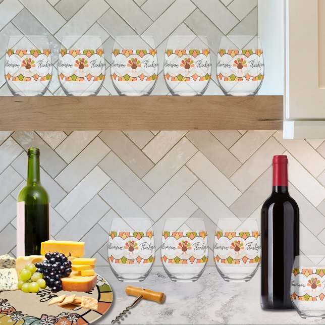 Friendsgiving Thanksgiving Stemless Wine Glass Set (Listing is for stemless wine glasses the glass cutting board is sold Separately in same collection.)