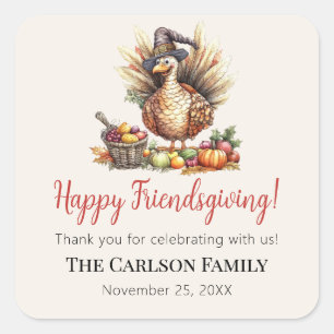 Friendsgiving Thanksgiving Turkey Thank You Square Sticker