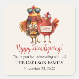 Friendsgiving Thanksgiving Turkey Thank You Square Sticker