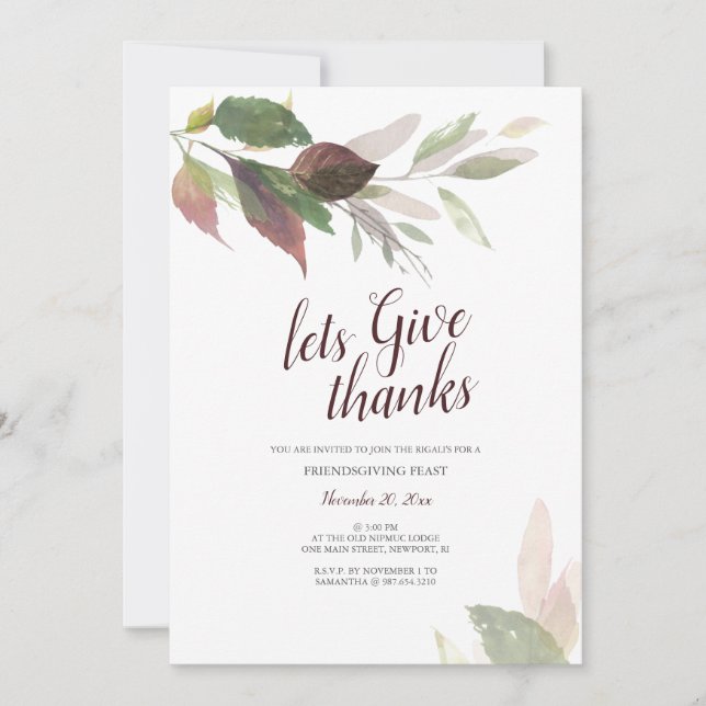 Friendsgiving Thanksgiving Watercolor Fall Leaves Invitation (Front)