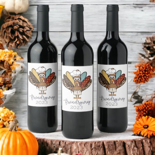 Friendsgiving Turkey Funny Year Wine Label (Creator Uploaded)