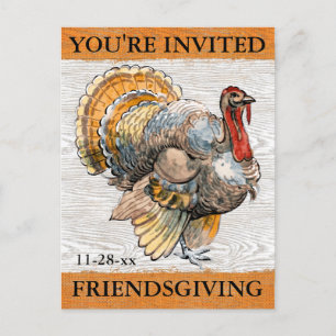 Friendsgiving Turkey Rustic Thanksgiving Dinner Invitation Postcard