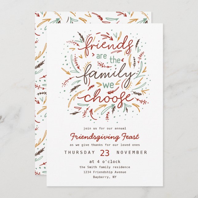Friendsgiving Typography Thanksgiving Dinner Invitation (Front/Back)
