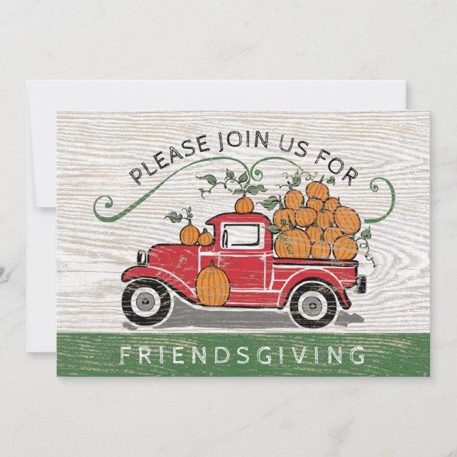 Friendsgiving Vintage Pickup Truck Pumpkin Holiday Invitation (Front)