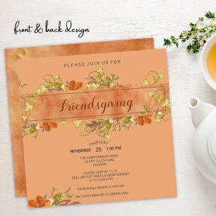 Friendsgiving Watercolor Rustic Fall Leaves Invitation