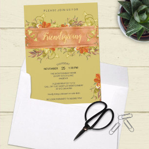 Friendsgiving  Watercolor Rustic Greenery Leaves Invitation