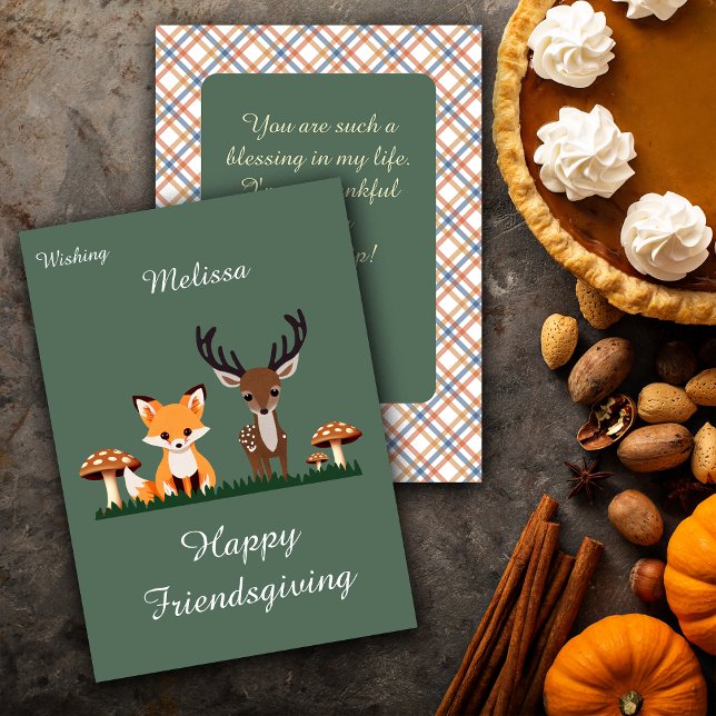 Friendsgiving Whimsical Woodlands Custom Name Holiday Card (Creator Uploaded)