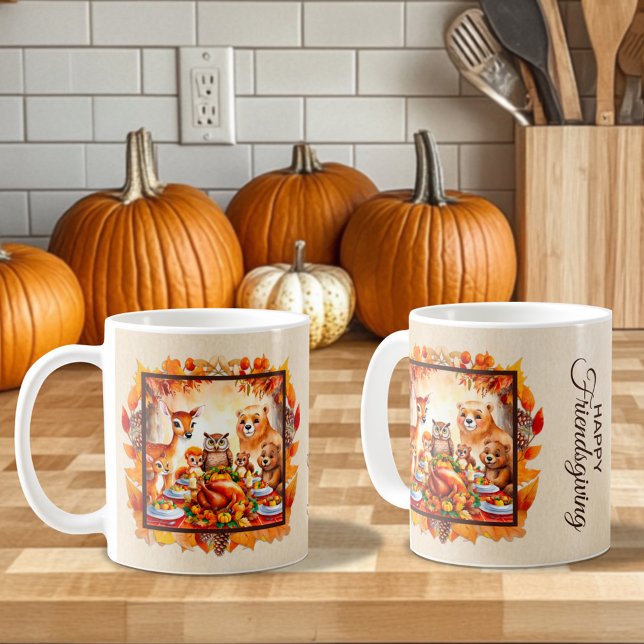 Friendsgiving Woodland Animals Autumn Leaves Coffee Mug (Creator Uploaded)