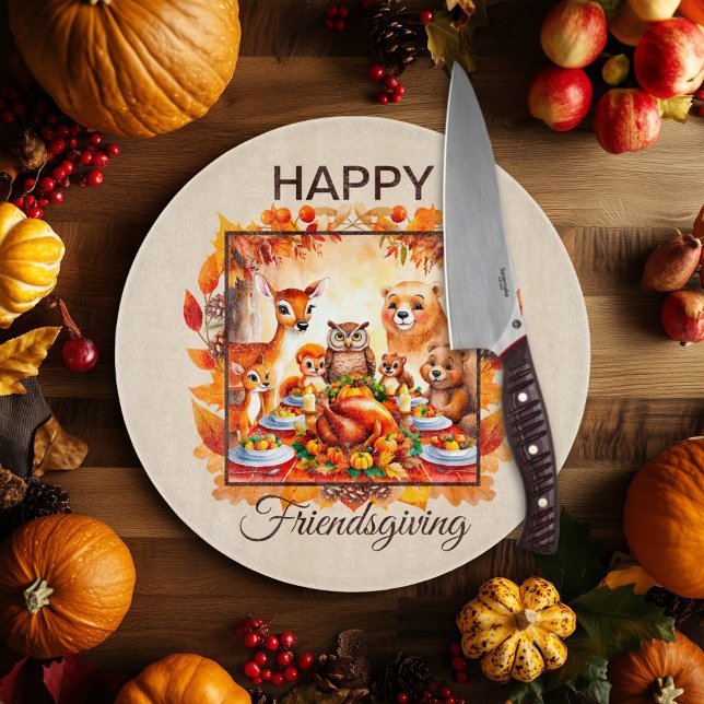Friendsgiving Woodland Animals Autumn Leaves Cutting Board (Creator Uploaded)