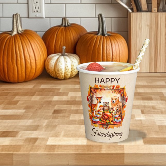 Friendsgiving Woodland Animals Autumn Leaves Paper Cups (Creator Uploaded)