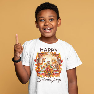 Friendsgiving Woodland Animals Autumn Leaves T-Shirt