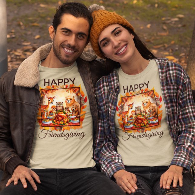 Friendsgiving Woodland Animals Autumn Leaves T-Shirt (Creator Uploaded)