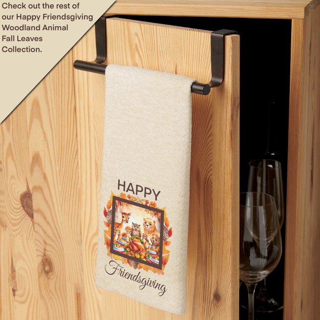 Friendsgiving Woodland Animals Autumn Leaves Tea Towel (Creator Uploaded)