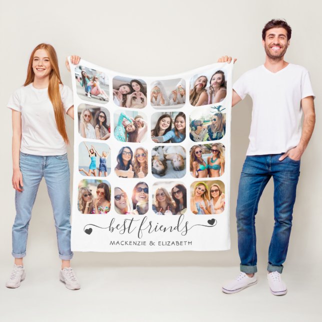 Friendship BEST FRIENDS Script Hearts 16 Photo Fleece Blanket (In Situ)
