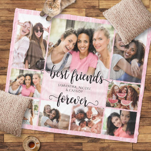 Friendship BFF Pink Photo Collage Fleece Blanket