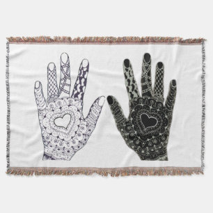 Friendship Black and White Decorative Hands Throw Blanket