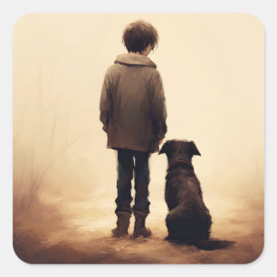 Friendship, Boy and his dog Square Sticker