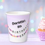Friendship Bracelet Girls Birthday Era Party Paper Cups<br><div class="desc">Party cups for a girls birthday party featuring a graphic of friendship bracelets that spell out BIRTHDAY ERA. Personalise the purple cups with the birthday girl's name and age.</div>