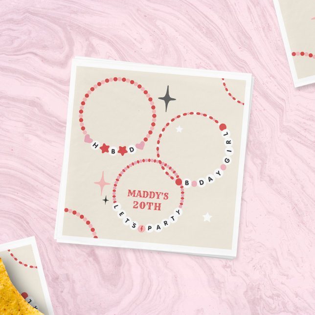 Friendship Bracelets Red & Pink Birthday Napkin (Creator Uploaded)