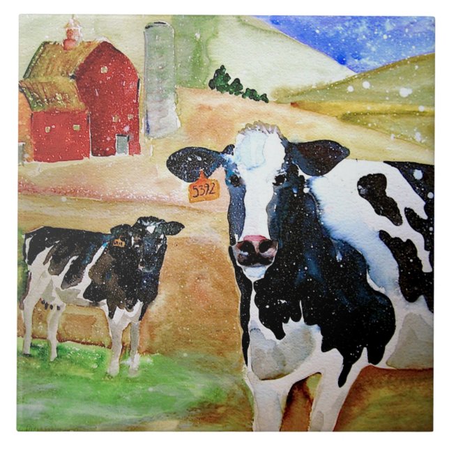 Friendship Cows Ceramic Kitchen Tile (Front)