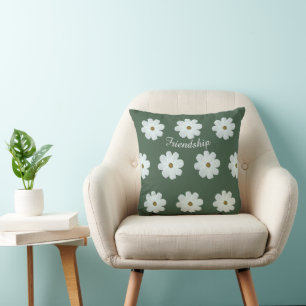 Friendship Daisy Wildflowers Pattern Green Floral  Cushion