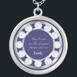 Friendship Diamonds Silver Plated Necklace<br><div class="desc">"True friends are like diamonds, precious and rare" show your bestie how much you care with this beautiful faux design featuring a rendering of glittering diamonds set in a ring of luminous white gold against a royal blue background. Perfect to give as a girls’ weekend keepsake, a birthday surprise, an...</div>