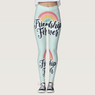 "Friendship Forever" Quote in Pastel Rainbow Colou Leggings