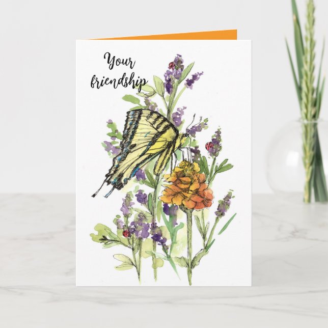 Friendship Garden In My Heart Butterfly Flowers Card (Front)