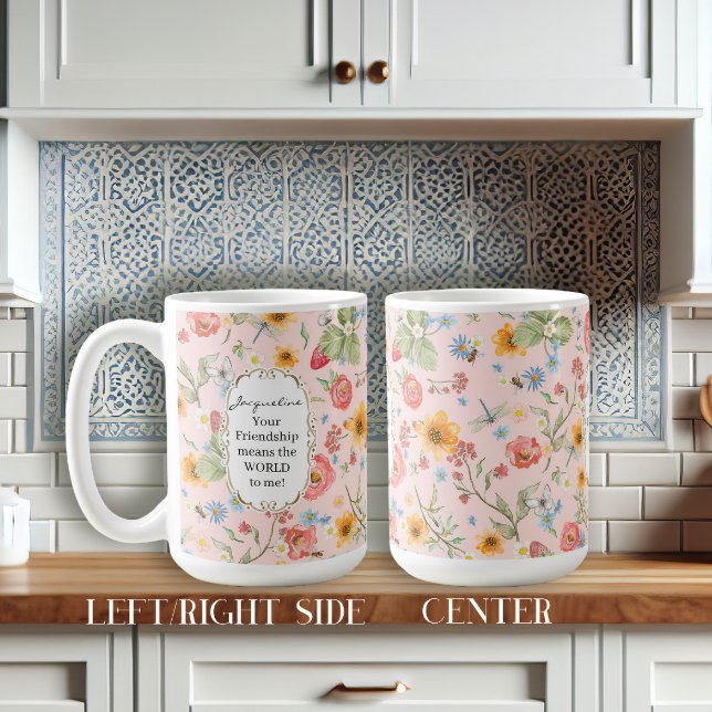 Friendship Gift Watercolor Floral Butterfly Pink Coffee Mug (Creator Uploaded)