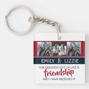Friendship inspirational quote w/ names and photos key ring