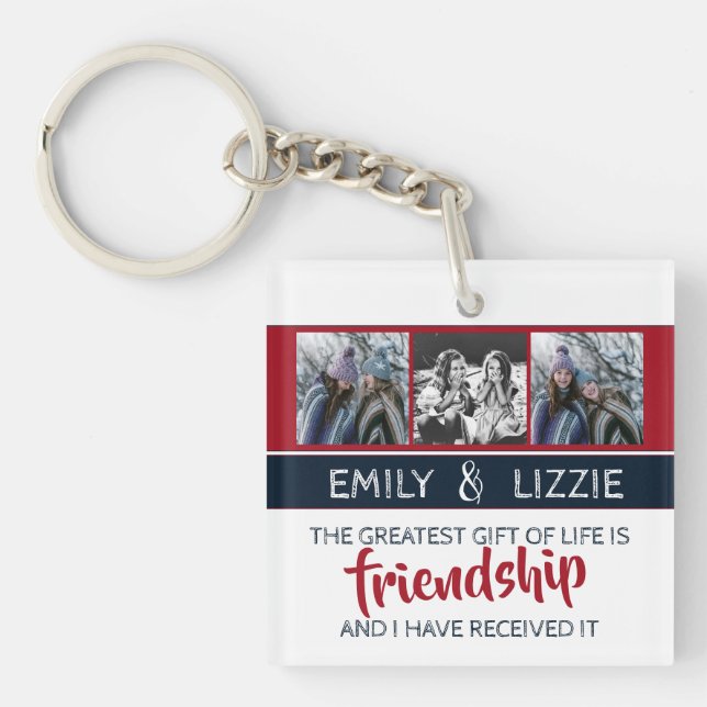 Friendship inspirational quote w/ names and photos key ring (Front)