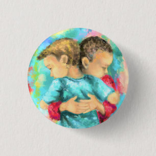 Friendship - Kids Hugging - Peace Love - Painting 3 Cm Round Badge