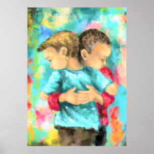 Friendship - Kids Hugging - Peace Love - Painting Poster
