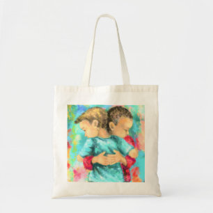 Friendship - Kids Hugging - Peace Love - Painting Tote Bag
