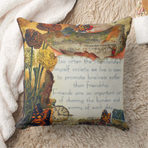 Friendship Mixed Media Flowers Butterflies Collage Cushion