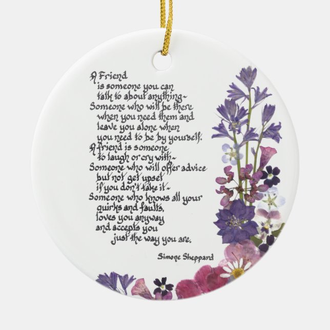 Friendship poem ceramic tree decoration (Front)