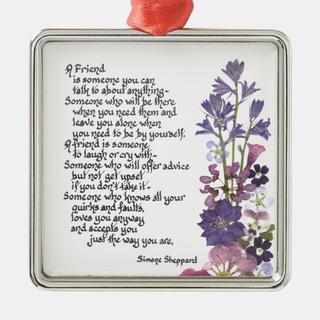 Friendship poem metal tree decoration (Front)