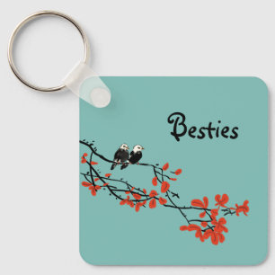 Friendship Quote Two Birds Red Leaf Monogram  Key Ring