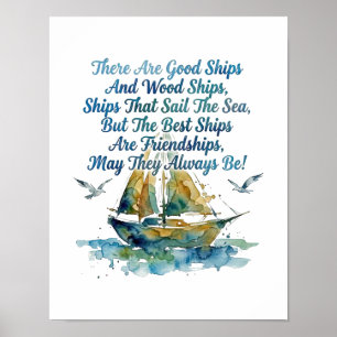 Friendship Sailboat Watercolor Nautical Blessing Poster