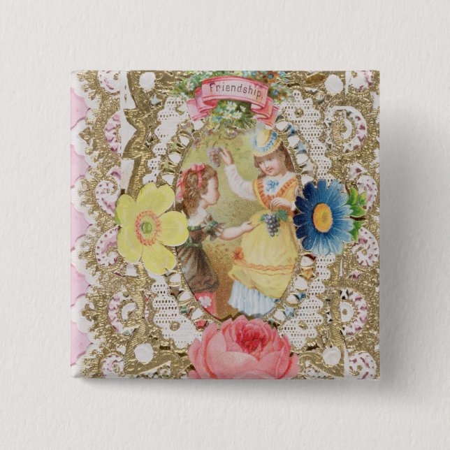 Friendship, Valentine card, c.1870 (colour litho o 15 Cm Square Badge (Front)