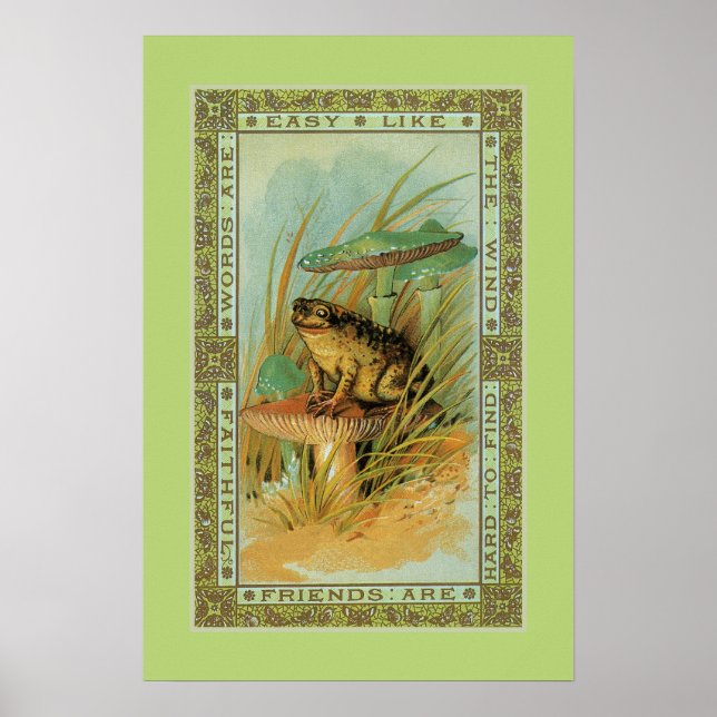 Friendship, Victorian frog (toad), toadstools Poster (Front)