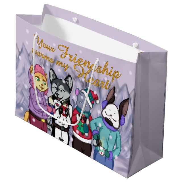 Friendship Warms the Heart Large Gift Bag (Front Angled)