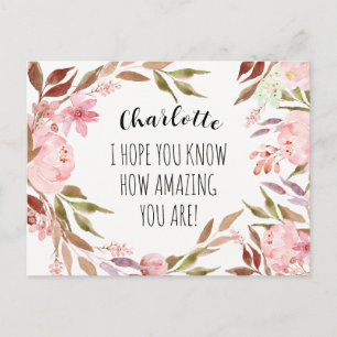 Friendship Watercolor Pink Peonies Personalised Postcard