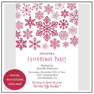 Friendsmas invitation Christmas Snowflakes Red 