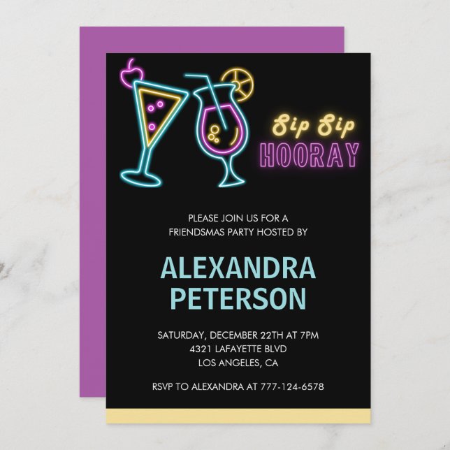 Friendsmas invitations Cocktail Neon Glow (Front/Back)