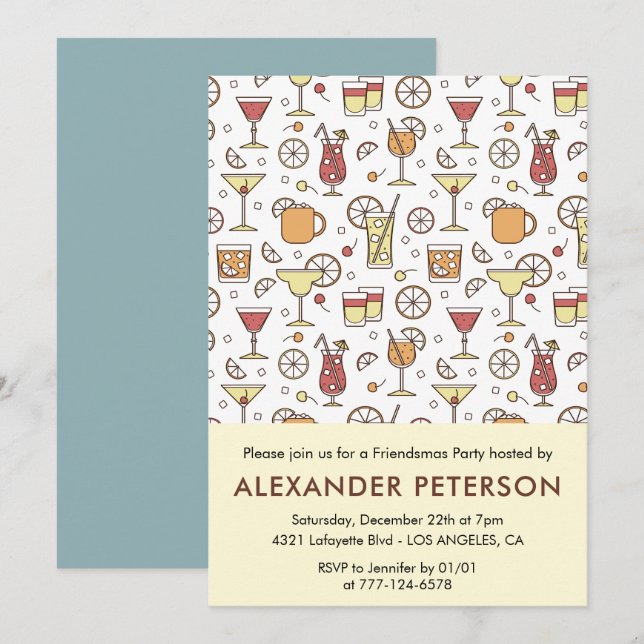 Friendsmas invitations Cocktail Pattern  (Front/Back)