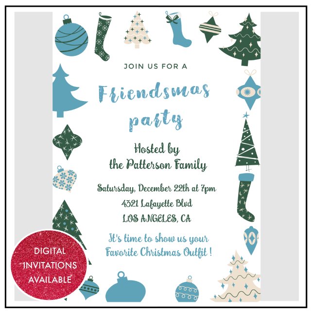 Friendsmas invitations Cute green blue (Creator Uploaded)
