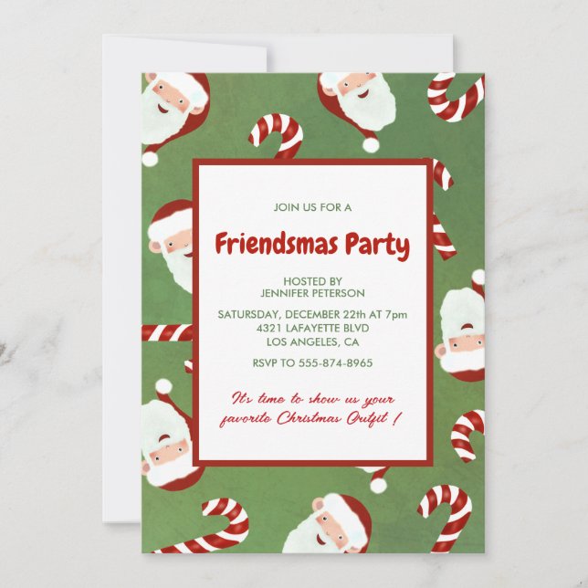 Friendsmas Invitations Cute Santa Barley sugar (Front)