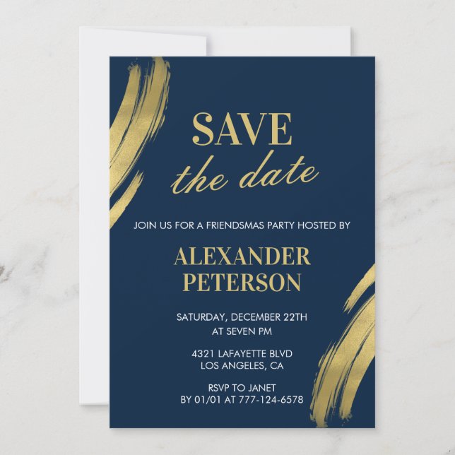 Friendsmas invitations Save the date Navy Gold (Front)